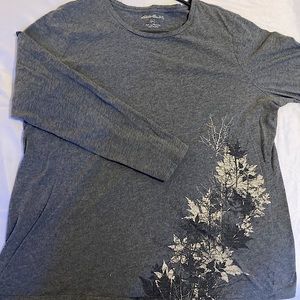 Eddie Bauer gray shirt with leaves/nature design